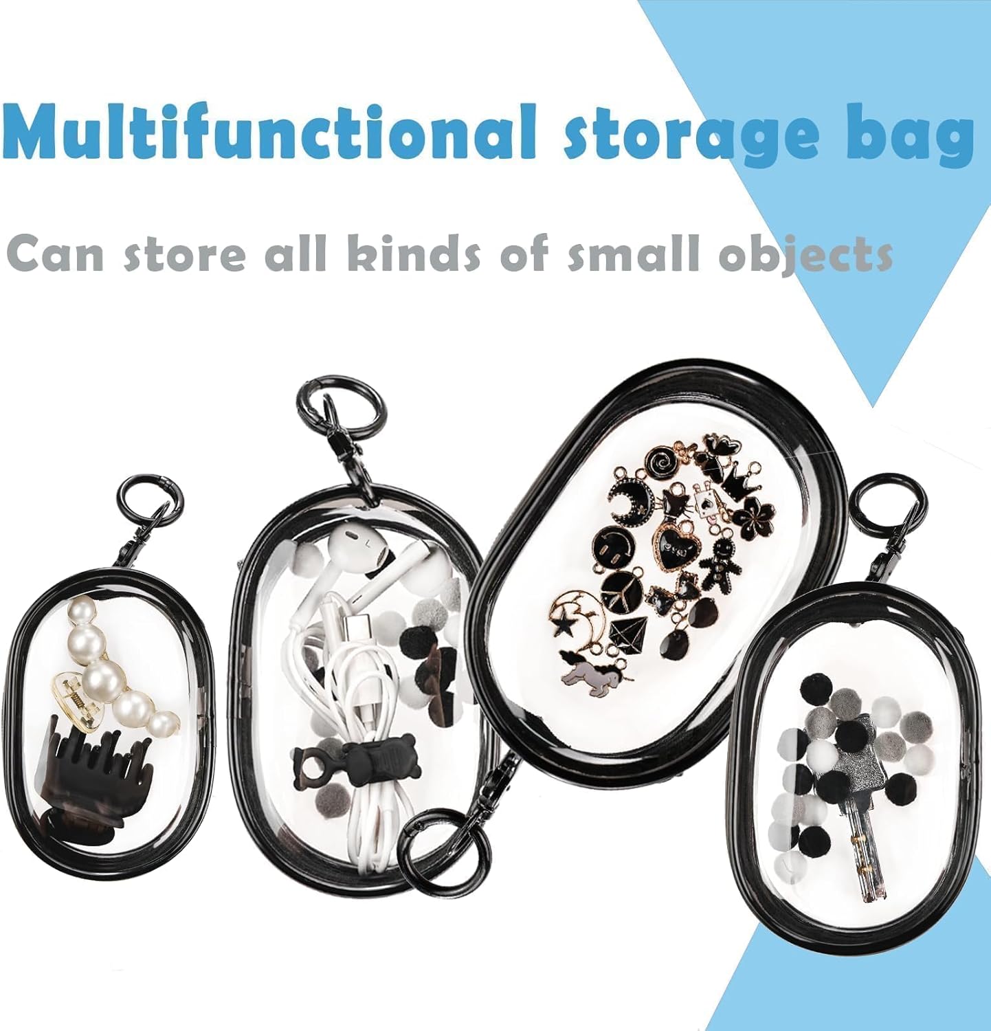 Transparent Zipper Storage Pouch with Keychain - Mini Organizer for Earbuds Cables - Travel Accessory for Backpack
