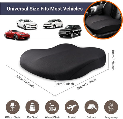 Memory Foam Car Seat Cushion 42x42x10cm Black - Comfortable Supportive Auto Seat Pillow for Enhanced Driving Experience
