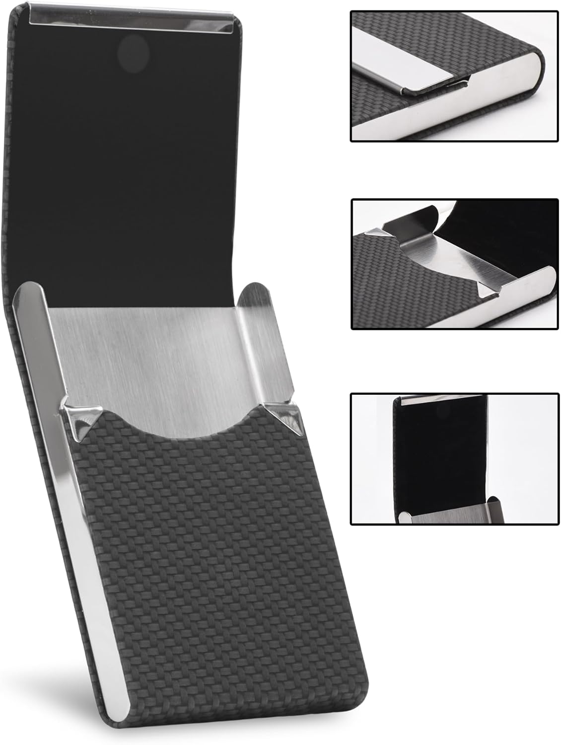Men's PU Leather and Stainless Steel Magnetic Closure Credit Card Holder Luxury Business Card Case Black