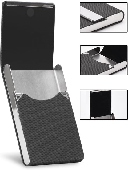 Men's PU Leather and Stainless Steel Magnetic Closure Credit Card Holder Luxury Business Card Case Black
