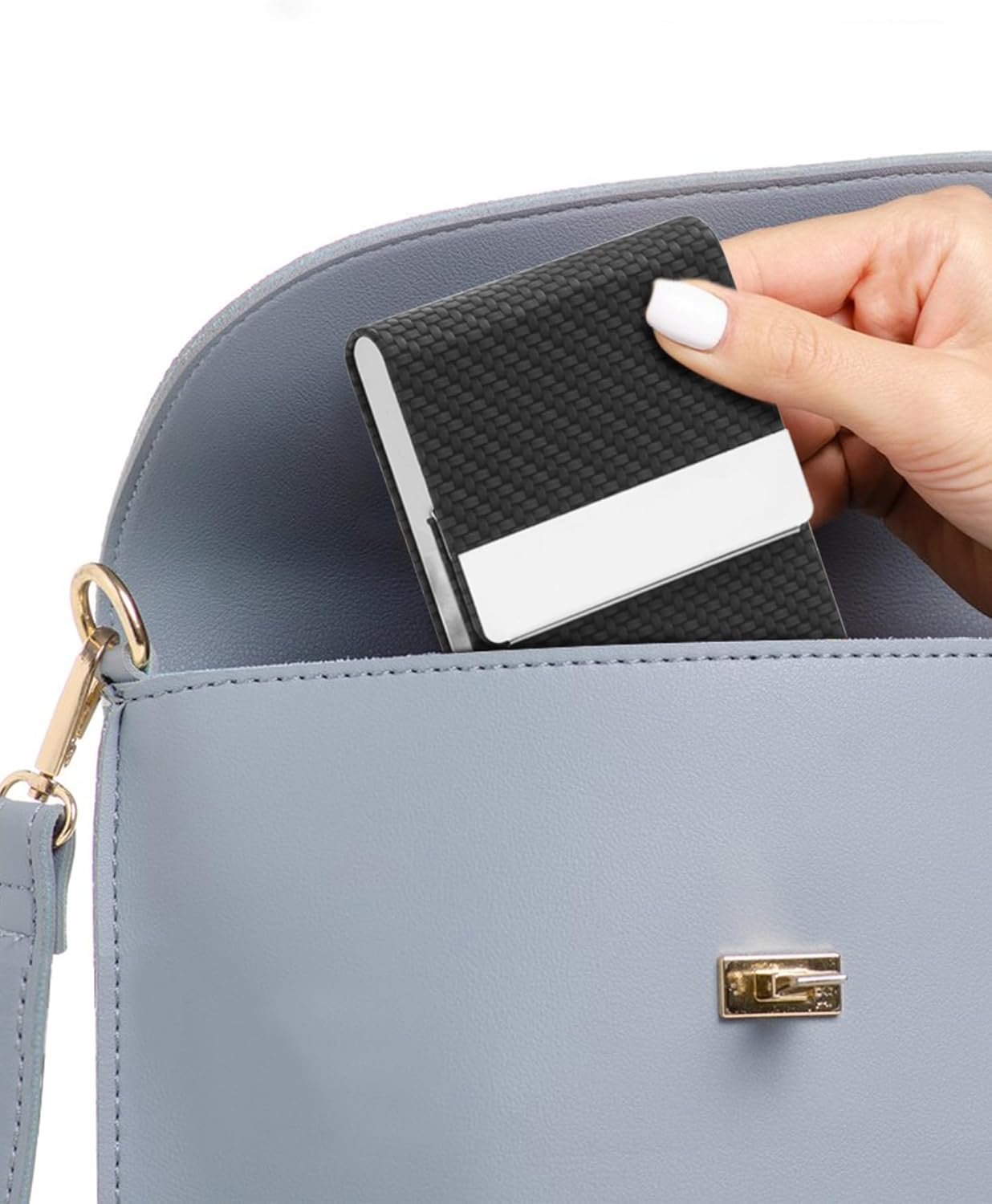 Men's PU Leather and Stainless Steel Magnetic Closure Credit Card Holder Luxury Business Card Case Black