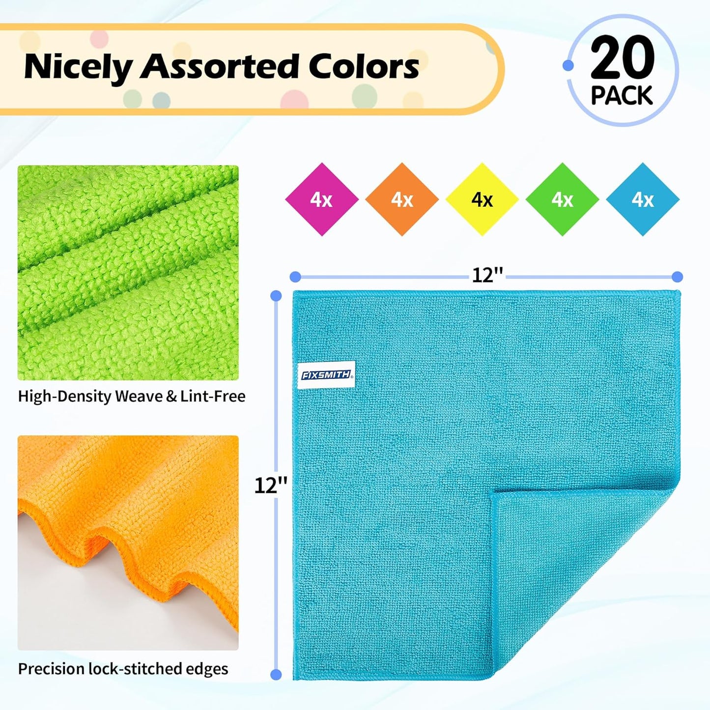 Microfiber Cleaning Cloth - Pack of 8, Size: 12 x 16 in& Microfiber Cleaning Cloth, 20 Pack Cleaning Rags, Cleaning Towels for Housekeeping