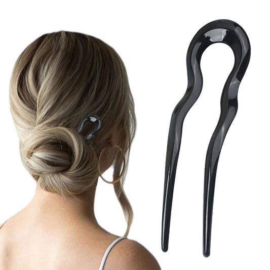 Black glossy U-shaped hair fork for French twist hairstyles