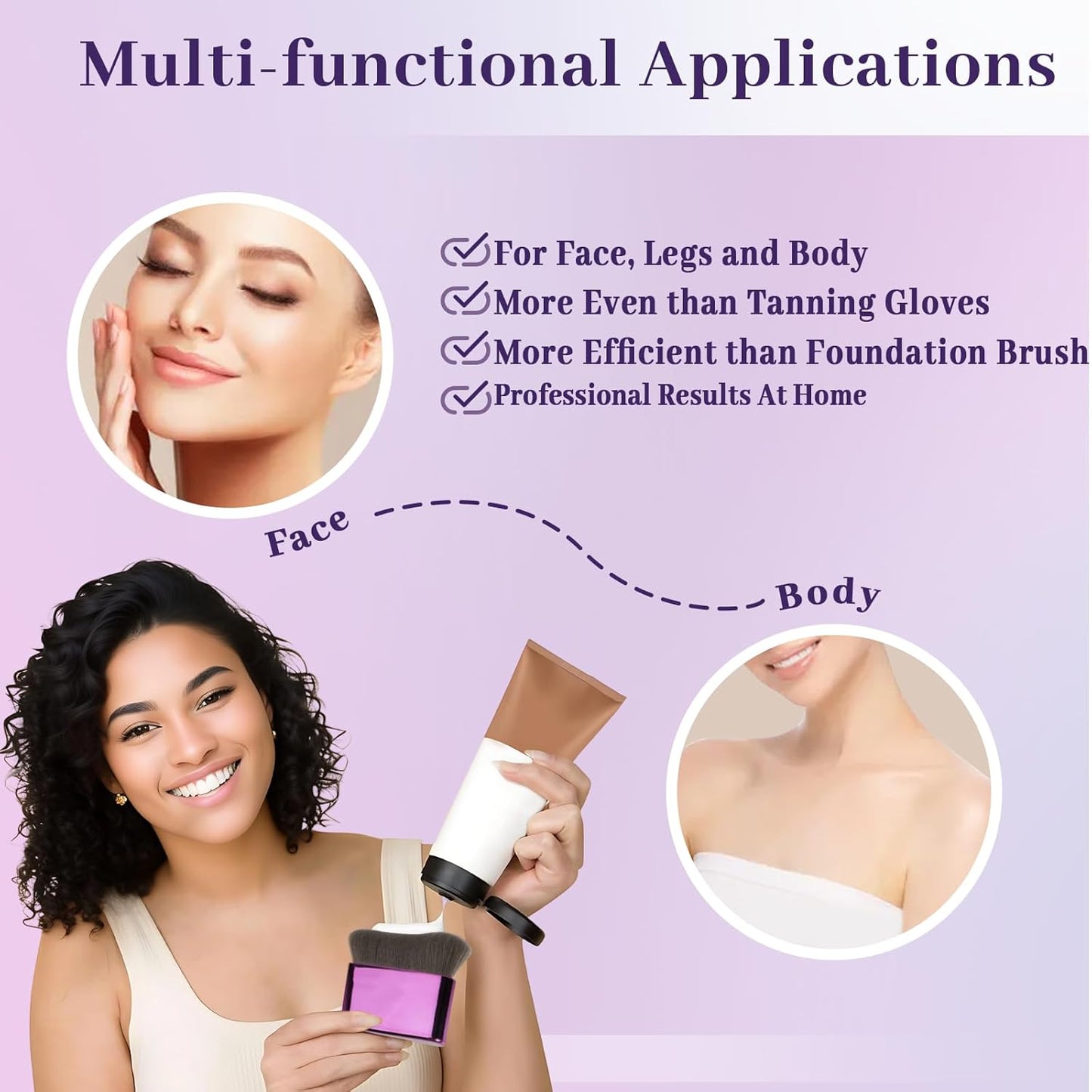 2pcs Self Tanner Brush & Kabuki Brush for Body - Self Tanning Applicator, Body Bronzer Brush for Fake Tan, Sunscreen, Makeup - Face & Body Foundation Brush