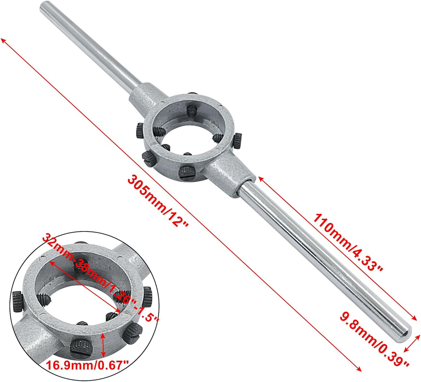 1-1/2 Inch (38mm) Die Stock Handle Wrench, M12-M14 Adjustable Die Wrench Handle Holder, Heavy Duty Round Die Holder