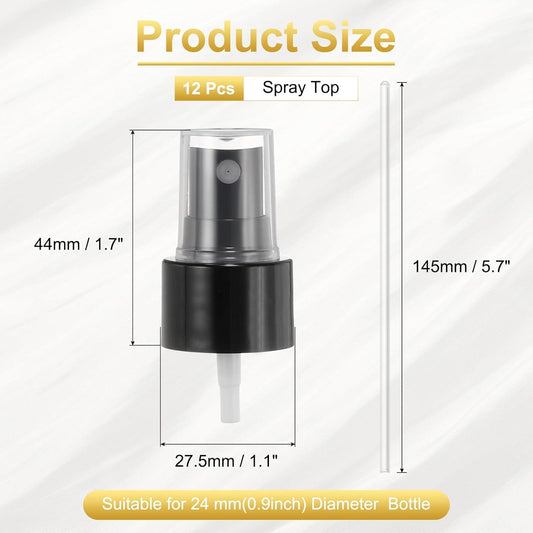 Black spray top with fine mist nozzle and white dip tube, 24/410 thread size