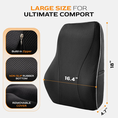 Extra Dense Lumbar Pillow with Double Adjustable Straps - Ergonomic Lumbar Support Pillow for Office Chair, Car, Couch Firm Back Support for Lower Back & Spine Pain Relief Memory Foam Cushion