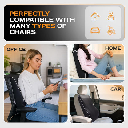 Extra Dense Lumbar Pillow with Double Adjustable Straps - Ergonomic Lumbar Support Pillow for Office Chair, Car, Couch Firm Back Support for Lower Back & Spine Pain Relief Memory Foam Cushion