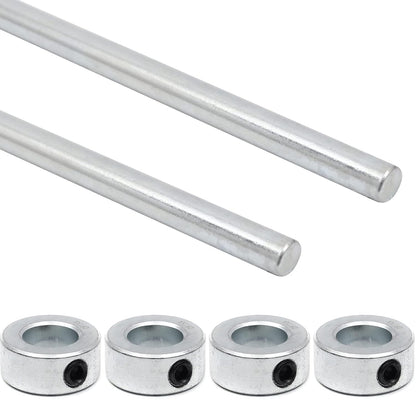 (2+4 Pack) 1/2" x 36" Zinc Plated Steel Rods and 1/2" Bore Solid Steel Shaft Collars, Durable Shaft and Collars Suitable for Machinery and Industrial Use