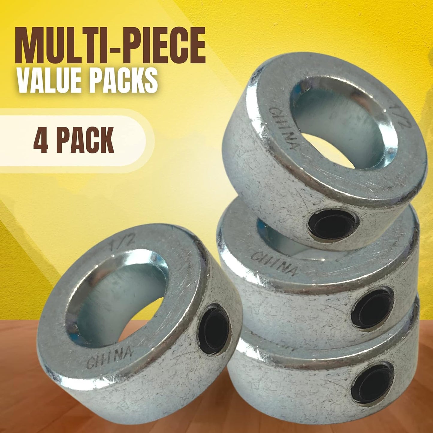 (2+4 Pack) 1/2" x 36" Zinc Plated Steel Rods and 1/2" Bore Solid Steel Shaft Collars, Durable Shaft and Collars Suitable for Machinery and Industrial Use