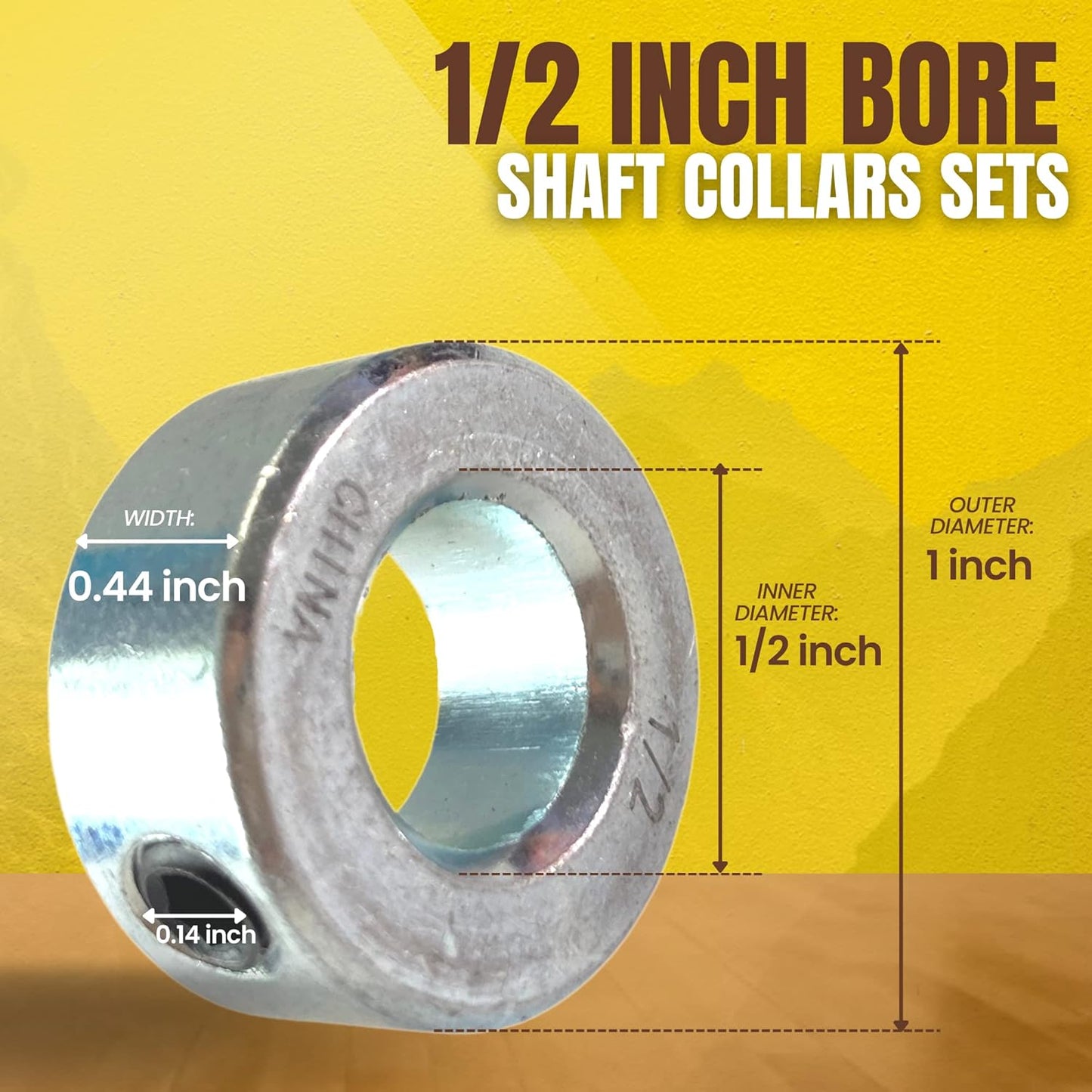 (2+4 Pack) 1/2" x 36" Zinc Plated Steel Rods and 1/2" Bore Solid Steel Shaft Collars, Durable Shaft and Collars Suitable for Machinery and Industrial Use