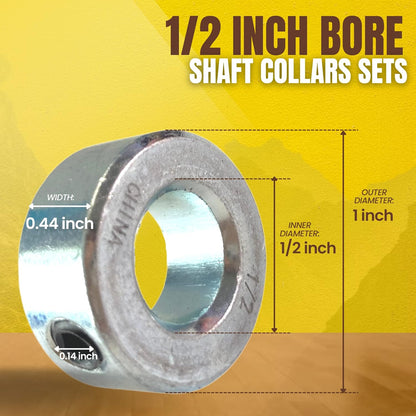 (2+4 Pack) 1/2" x 36" Zinc Plated Steel Rods and 1/2" Bore Solid Steel Shaft Collars, Durable Shaft and Collars Suitable for Machinery and Industrial Use
