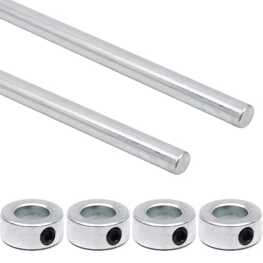Zinc plated steel axle rod set with four shaft collars, 5/8 in bore