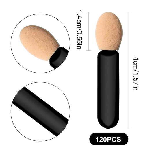 Mini double-sided sponge eye shadow applicator stick with beige foam tips and black handle