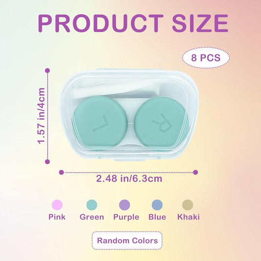 Travel contact lens case with two teal lens caps inside a clear hinged plastic box