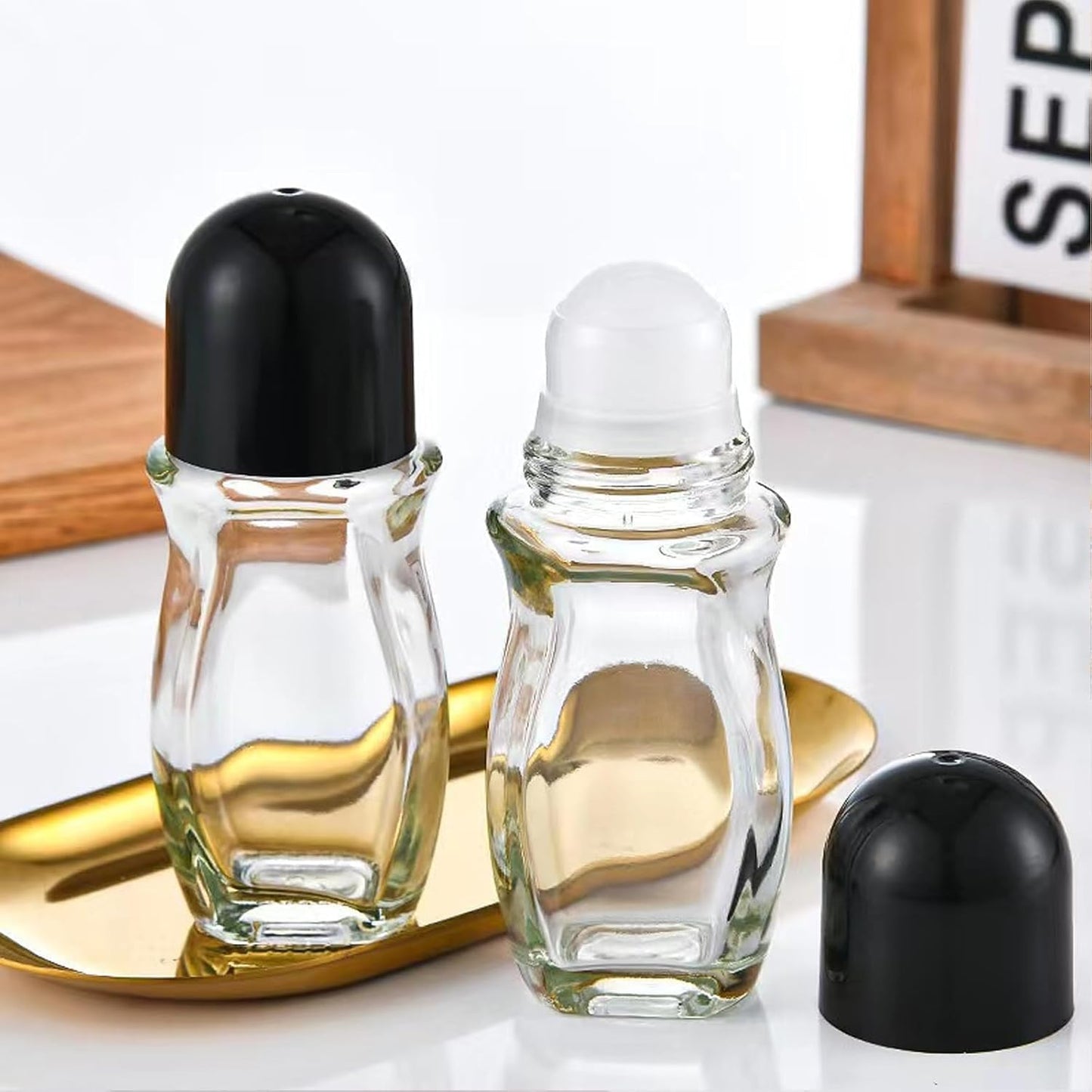 2PCS Glass Empty Roller Bottles with Plastic Roller Ball, Deodorant Roll On Bottles Containers Leak Proof Massage Roller Ball Bottles with Cap For Essential Oils Perfume Cosmetics (30ml+50ml)