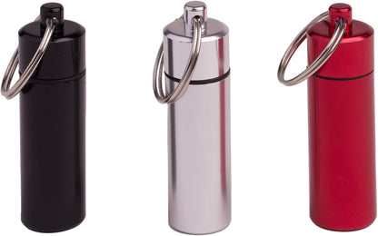 Pill Holder Keychain Medicine Container Small Portable Pill Case Aluminium Fob Carrier with Medicine (3pcs, 3 Colors Per Pack)
