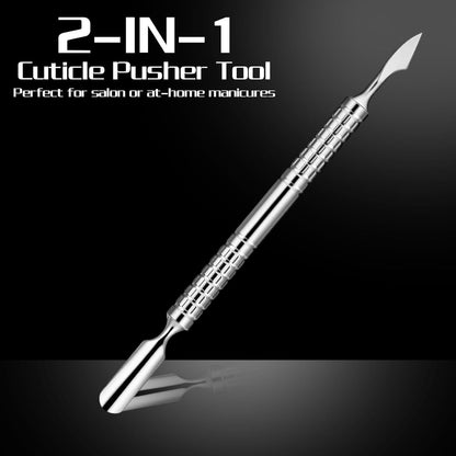Dual Head Nail Cuticle Pusher Tool, Nail Scraper Stainless Steel Curved & Chisel Edge for Women Home Manicure Pedicure Tools Professional Tool for Cuticle Work (Silver)