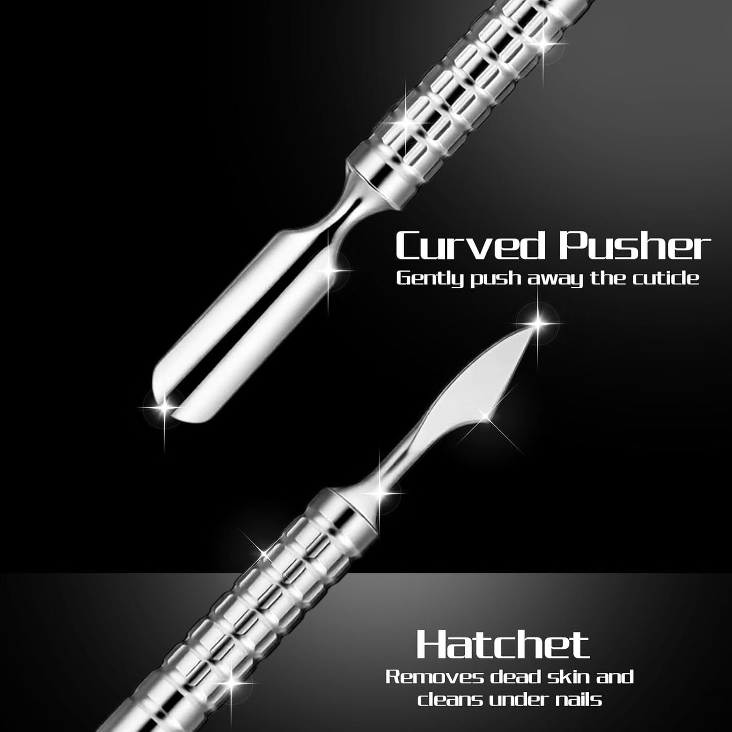 Dual Head Nail Cuticle Pusher Tool, Nail Scraper Stainless Steel Curved & Chisel Edge for Women Home Manicure Pedicure Tools Professional Tool for Cuticle Work (Silver)