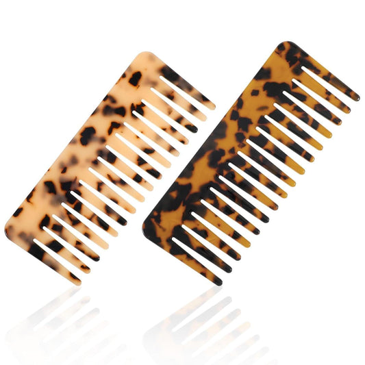 Set of two wide-tooth detangling combs with tortoise shell pattern