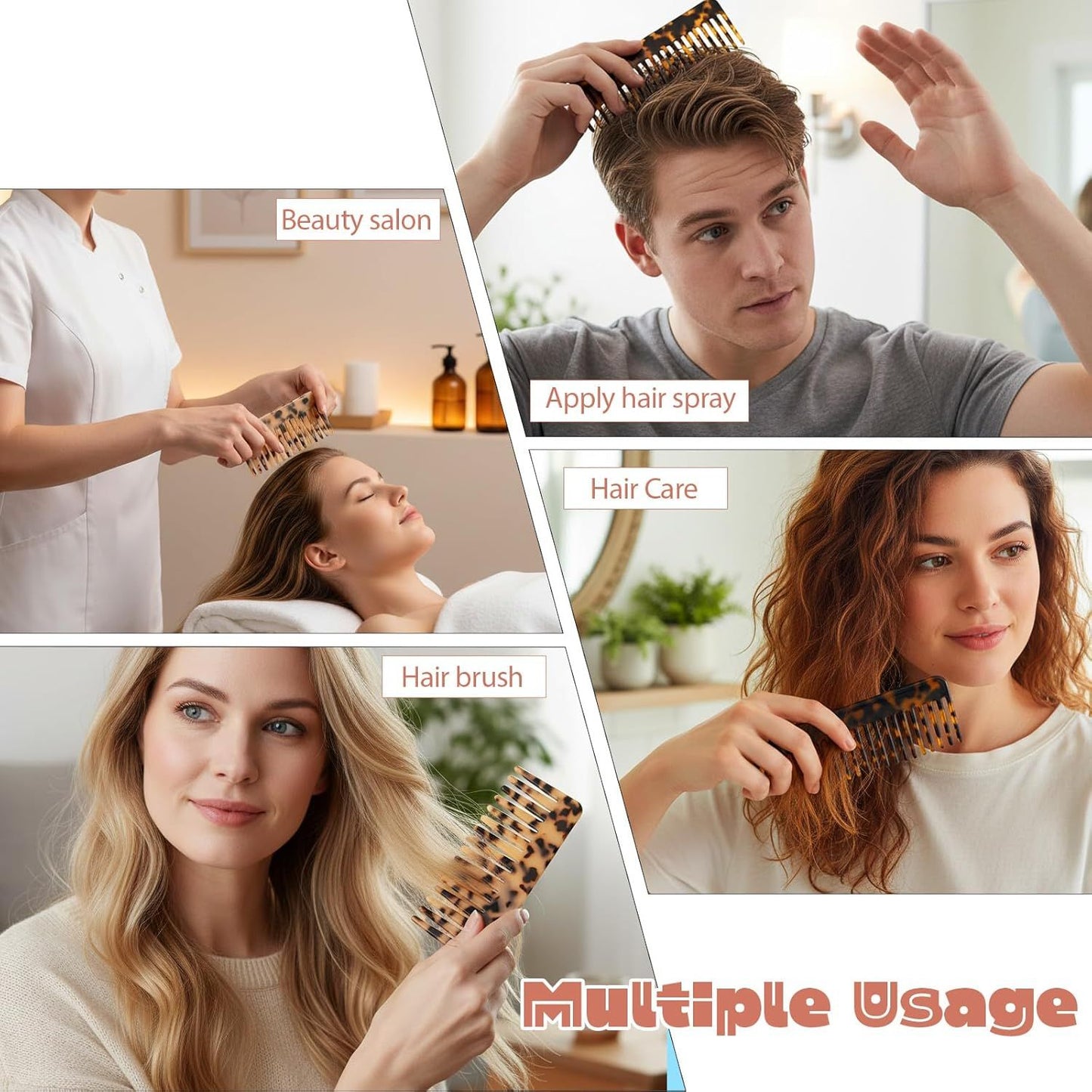 2PCS Large Wide Tooth Combs for Curls, Tortoise Shell Comb, Large Detangling Comb Cellulose Detangler Combs for Women Thick Curly Wavy Wet Dry Hair (Tortoise Shell, Ivory)
