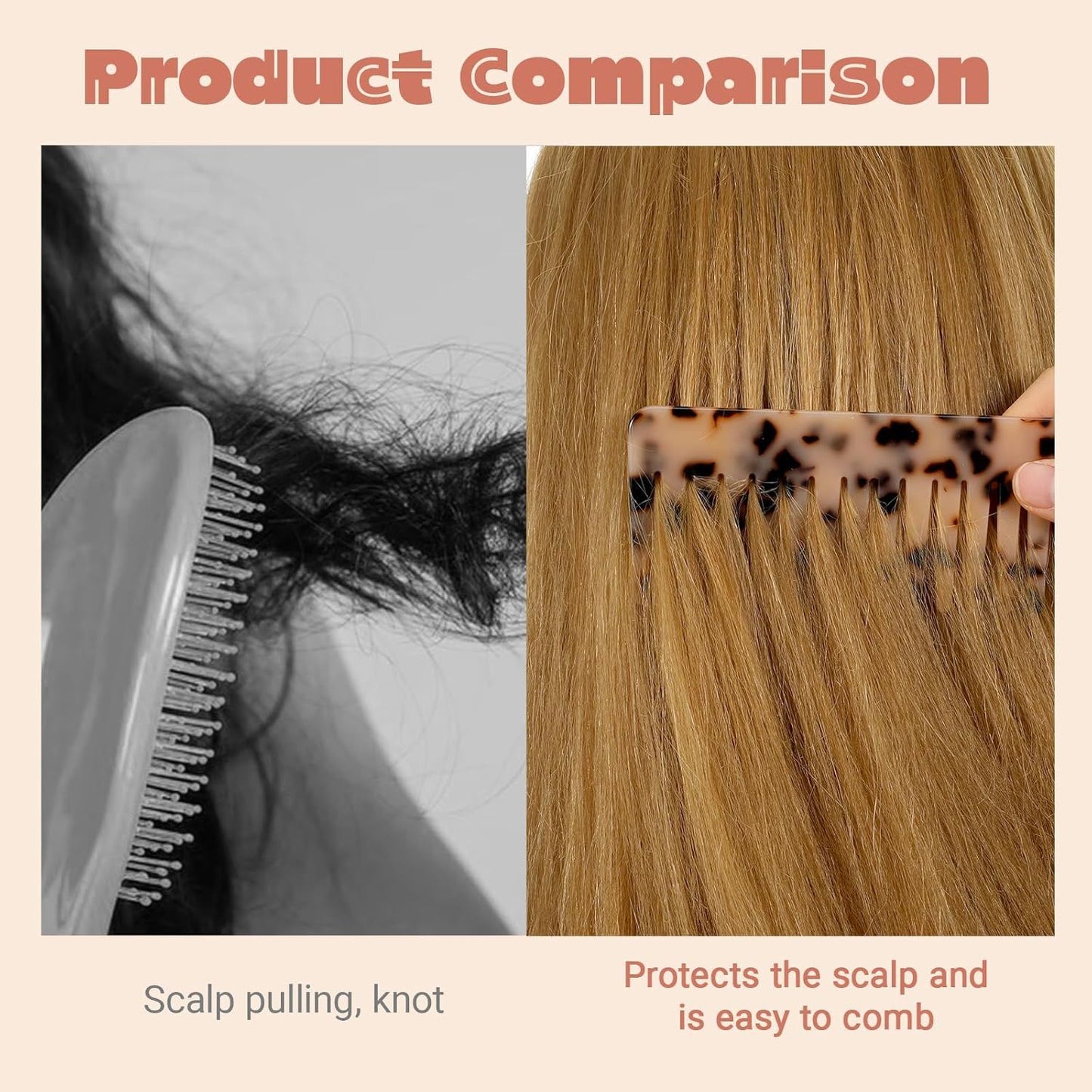 2PCS Large Wide Tooth Combs for Curls, Tortoise Shell Comb, Large Detangling Comb Cellulose Detangler Combs for Women Thick Curly Wavy Wet Dry Hair (Tortoise Shell, Ivory)