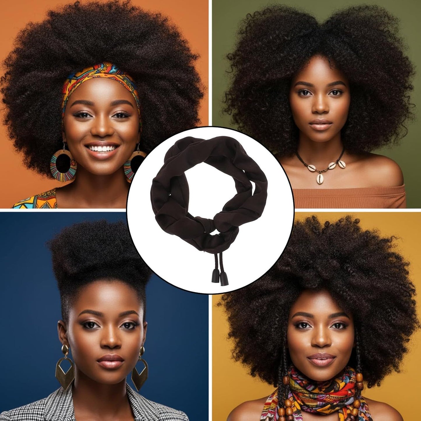 2PCS Adjustable Satin Hair Ties for Curly Hairs, Large Hair Scrunchies for Women, Thick Curly Hairstyle Accessories Afro Puffs Ponytails Locs Pineapples