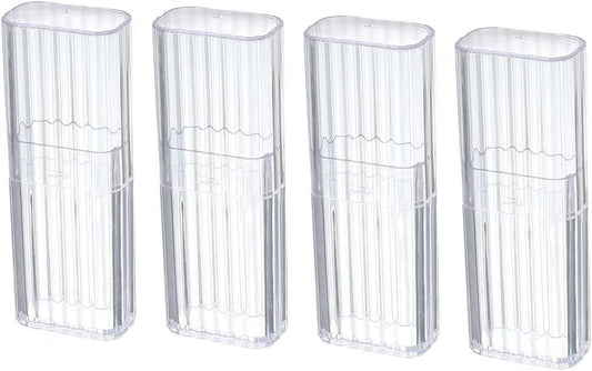 Set of 4 clear cylindrical cotton swab storage cases with internal slots