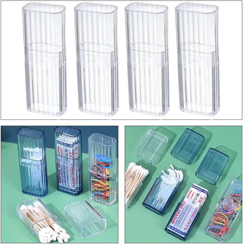 4 Pcs Cotton Swab Holder for Travel Mini Travel Swab Case Box for Makeup Sponge Cotton Swabs Hair Ties Floss Cosmetics Makeup Bedroom Travel