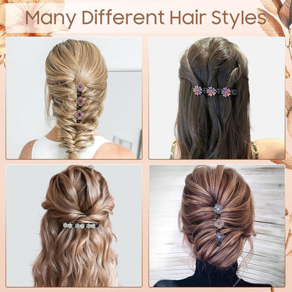 Braided Hair Clips For Women - Sparkling Crystal Stone Hair Clips For Styling Sectioning with 3 Small Hair Barrettes, Hair Accessories Four-Leaf Chopped with Rhinestones for Women& Girls 4 PCS (# 1)