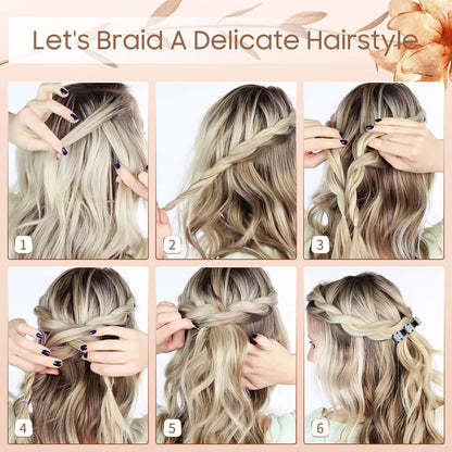 Braided Hair Clips For Women - Sparkling Crystal Stone Hair Clips For Styling Sectioning with 3 Small Hair Barrettes, Hair Accessories Four-Leaf Chopped with Rhinestones for Women& Girls 4 PCS (# 1)