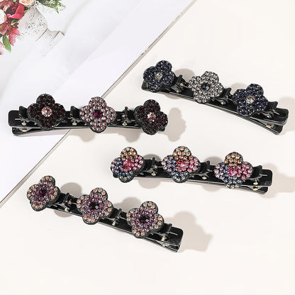 Braided Hair Clips For Women - Sparkling Crystal Stone Hair Clips For Styling Sectioning with 3 Small Hair Barrettes, Hair Accessories Four-Leaf Chopped with Rhinestones for Women& Girls 4 PCS (# 1)