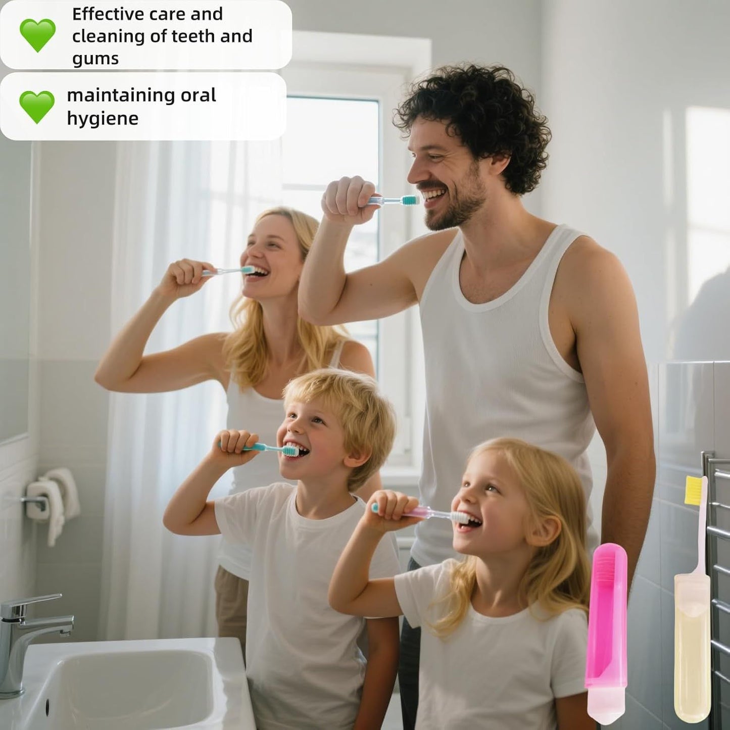 Travel Toothbrush Set for Family - 3 Mini Foldable Toothbrushes with Detachable Heads, Compact 4.53" Design, Medium Bristles, Portable for Road Trips & Air Travel(Orange/Yellow/Pink)