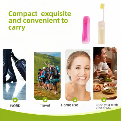 Travel Toothbrush Set for Family - 3 Mini Foldable Toothbrushes with Detachable Heads, Compact 4.53" Design, Medium Bristles, Portable for Road Trips & Air Travel(Orange/Yellow/Pink)
