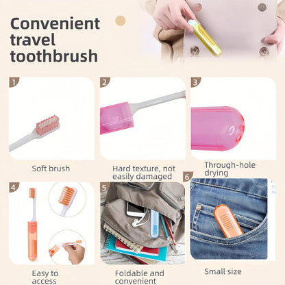 Travel Toothbrush Set for Family - 3 Mini Foldable Toothbrushes with Detachable Heads, Compact 4.53" Design, Medium Bristles, Portable for Road Trips & Air Travel(Orange/Yellow/Pink)