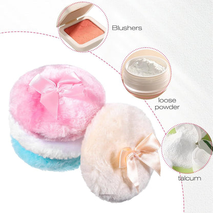 4 PCS Large Fluffy Body Powder Puff, Soft Powder Puff for Body Face, 4 Colors Washable Reusable Makeup Puffs