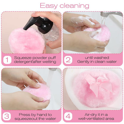4 PCS Large Fluffy Body Powder Puff, Soft Powder Puff for Body Face, 4 Colors Washable Reusable Makeup Puffs