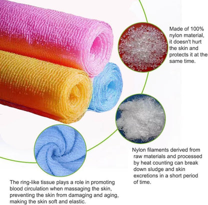 Exfoliating Washcloth Back Scrubber for Shower Japanese Beauty Bath Towel Korean Exfoliating Loofah Towel Sponge Loofah Body Scrubber 3 Pack