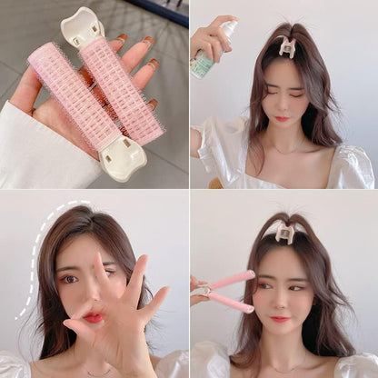 4 Pcs Pink Hair Rollers with Clip, Volumizing Hair Root Clips Bangs Curler DIY Hair Styling Accessories Hair Roller Tools