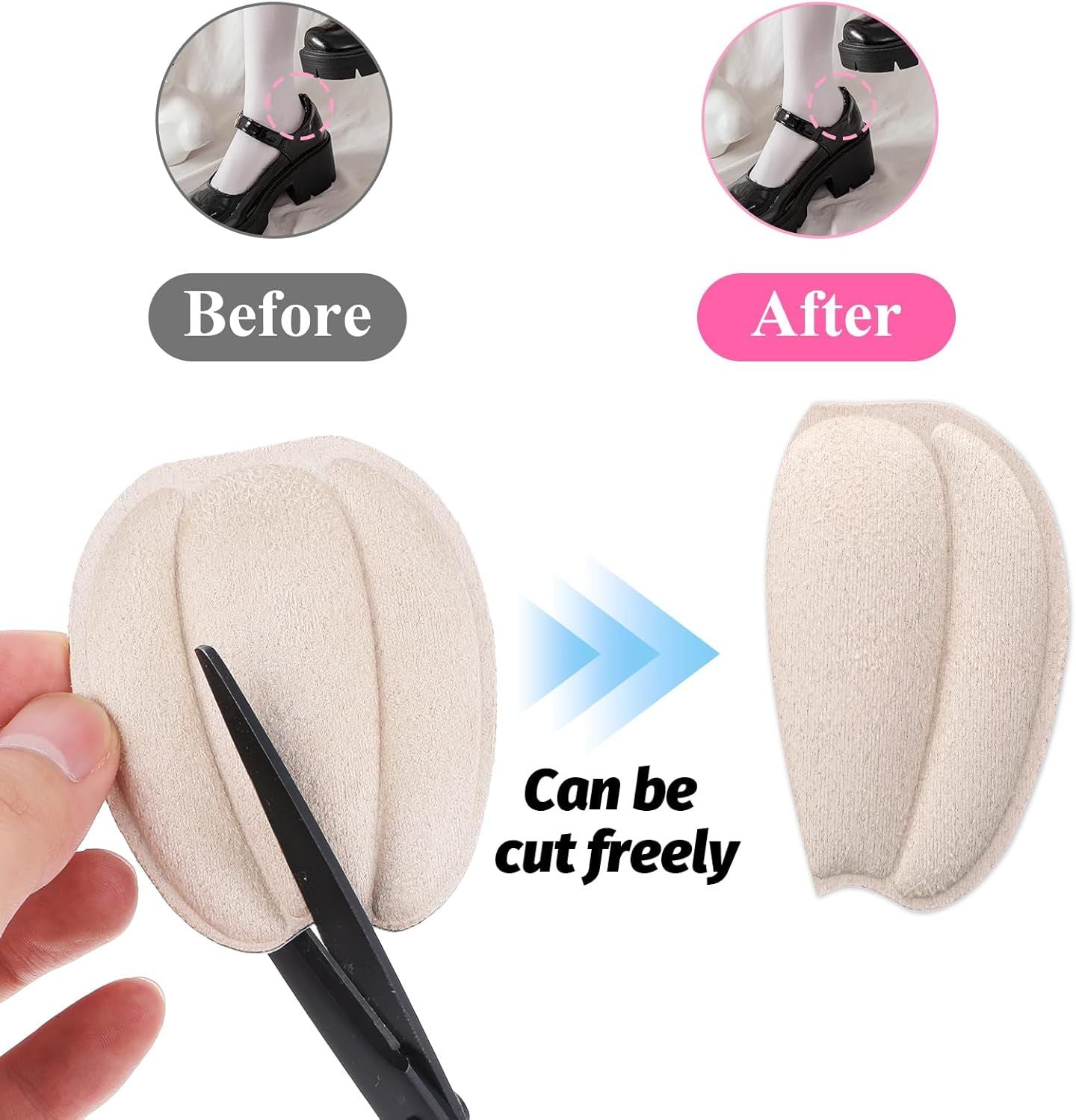 3 Pairs Tongue Pads for Shoe Too Big, Non Slip Tongue Cushion Insert for Loose Shoe Size Reducer Heel Pads Grips Cushion Inserts Replacement Shoes Filler for Men Women (Beige)