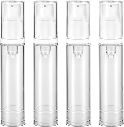 4 Pcs Refillable Clear Travel Airless Pump Container - Vacuum Cosmetic Press Pump Bottle for DIY Foundation Gel Lotion Moisturiser Shampoo Toiletry (10ml)