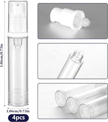 4 Pcs Refillable Clear Travel Airless Pump Container - Vacuum Cosmetic Press Pump Bottle for DIY Foundation Gel Lotion Moisturiser Shampoo Toiletry (10ml)
