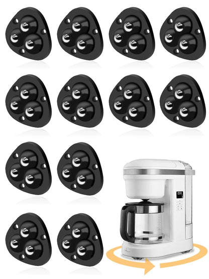 Small Appliance Caster Wheels,12 Pcs Mini Appliance Rollers for Kitchen Appliances Countertop 360°Rotation Self Adhesive Swivel Wheels for Coffee Maker,Storage Bins,Trash Can(Black)