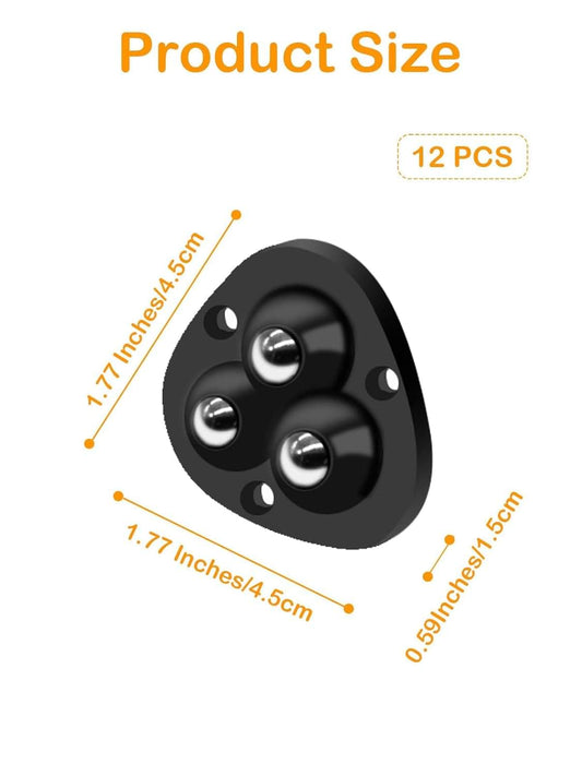 Black caster wheel dimensions, 12-piece set