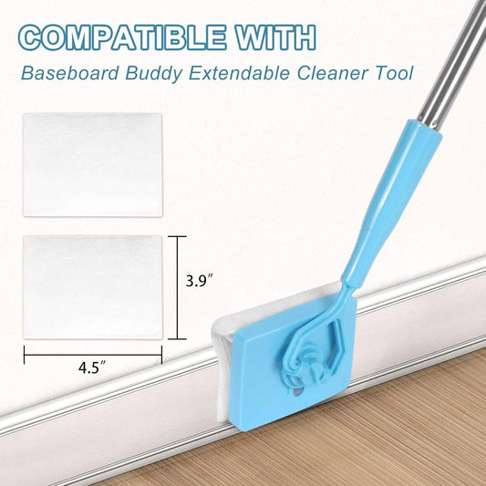 Square white microfiber pad refill with hook-and-loop backing on a cleaner tool