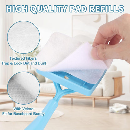 10 Pack Reusable Pad Refills Compatible with Baseboard Cleaner Tool - Microfiber Replacement Pads for Wet & Dry Use (Mop NOT Included)