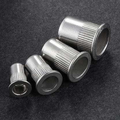 Rivet Nut 1/4"-20UNC 100Pcs Stainless Steel 304 Finish Flat Head Rivnut Threaded Insert Nut Knurled Body