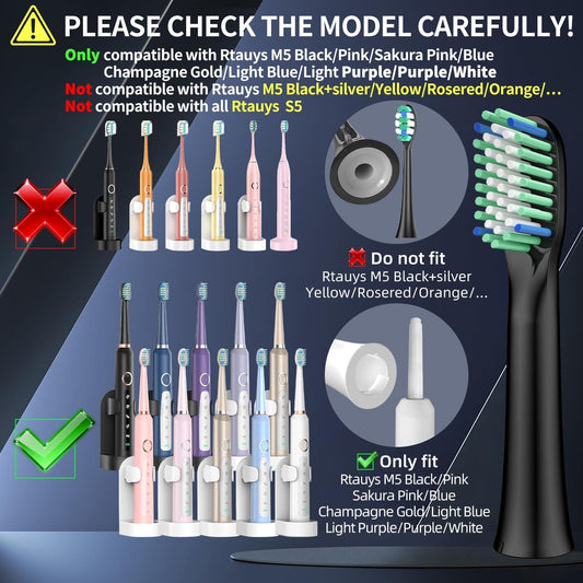 Toothbrush replacement head set, black handles with green-blue bristles