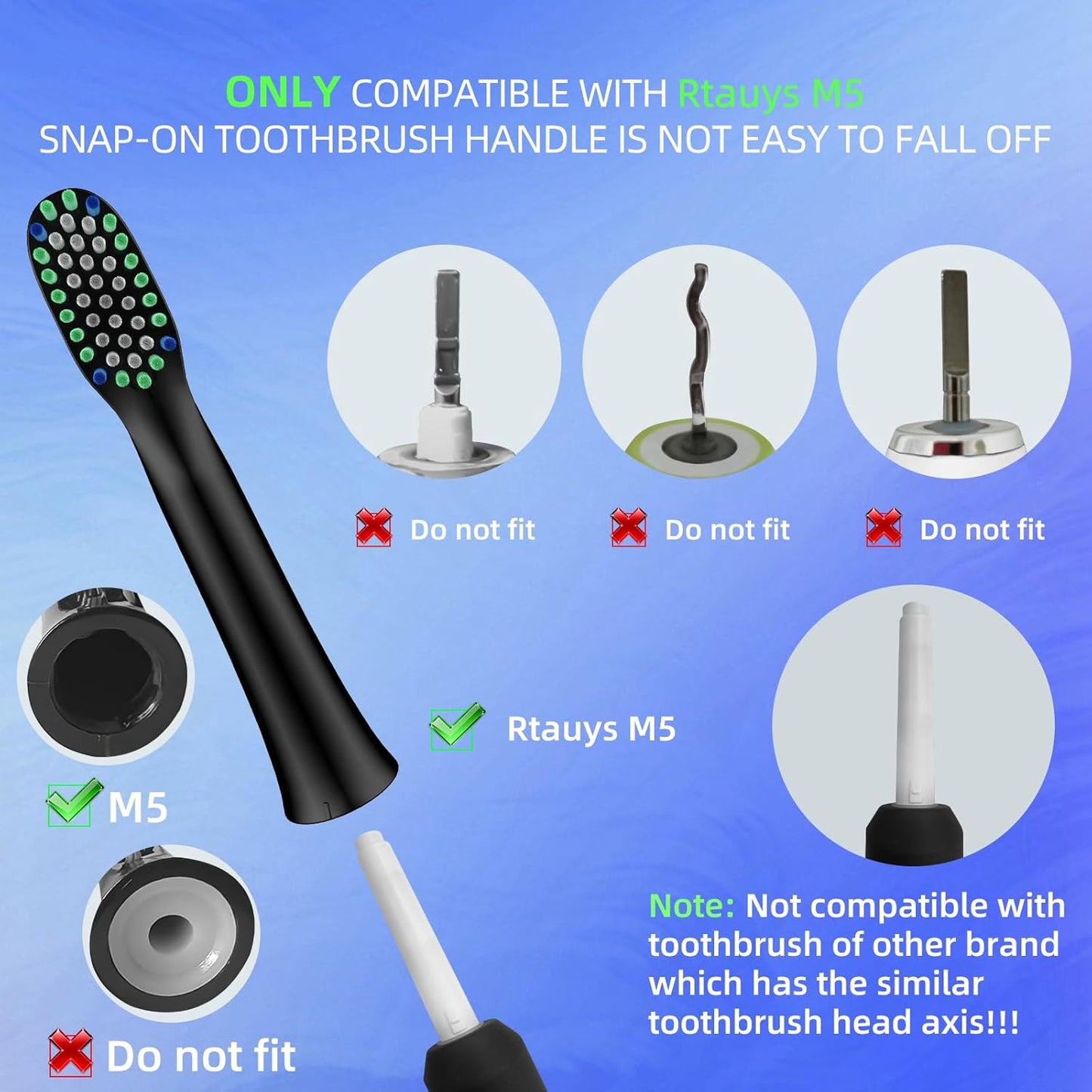 10 Pack Toothbrh Replacement Heads Compatible with Rtauys M5 Sonic Electric Toothbrh(Black, 10 Count(Pack of 1))