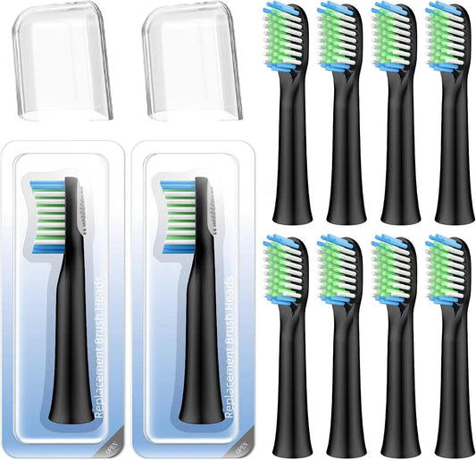 10-pack black sonic replacement heads with green and blue bristles and protective caps